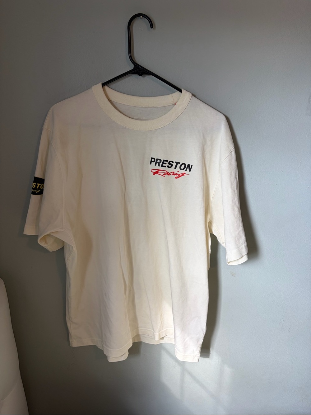 Heron Preston Cream Racing Logo Short Sleeve Tee